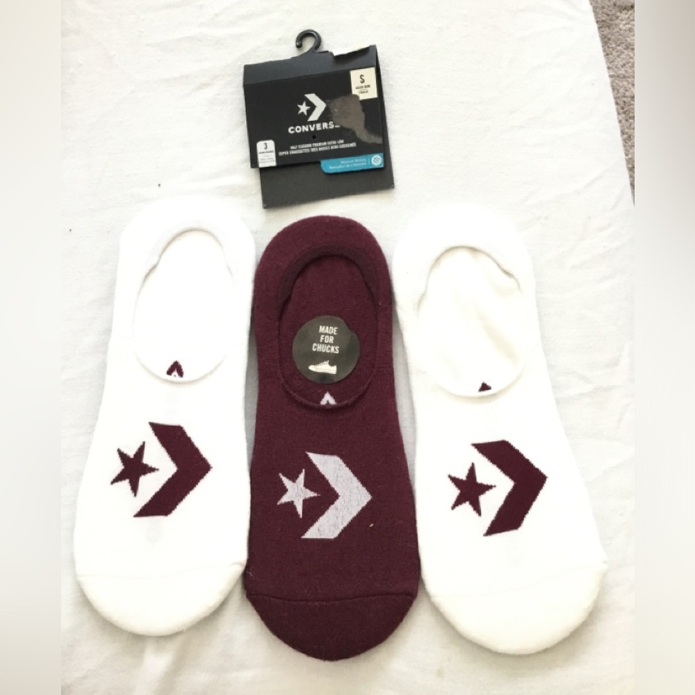 Converse Women’s Casual No-Show Socks - White and Burgundy NWT